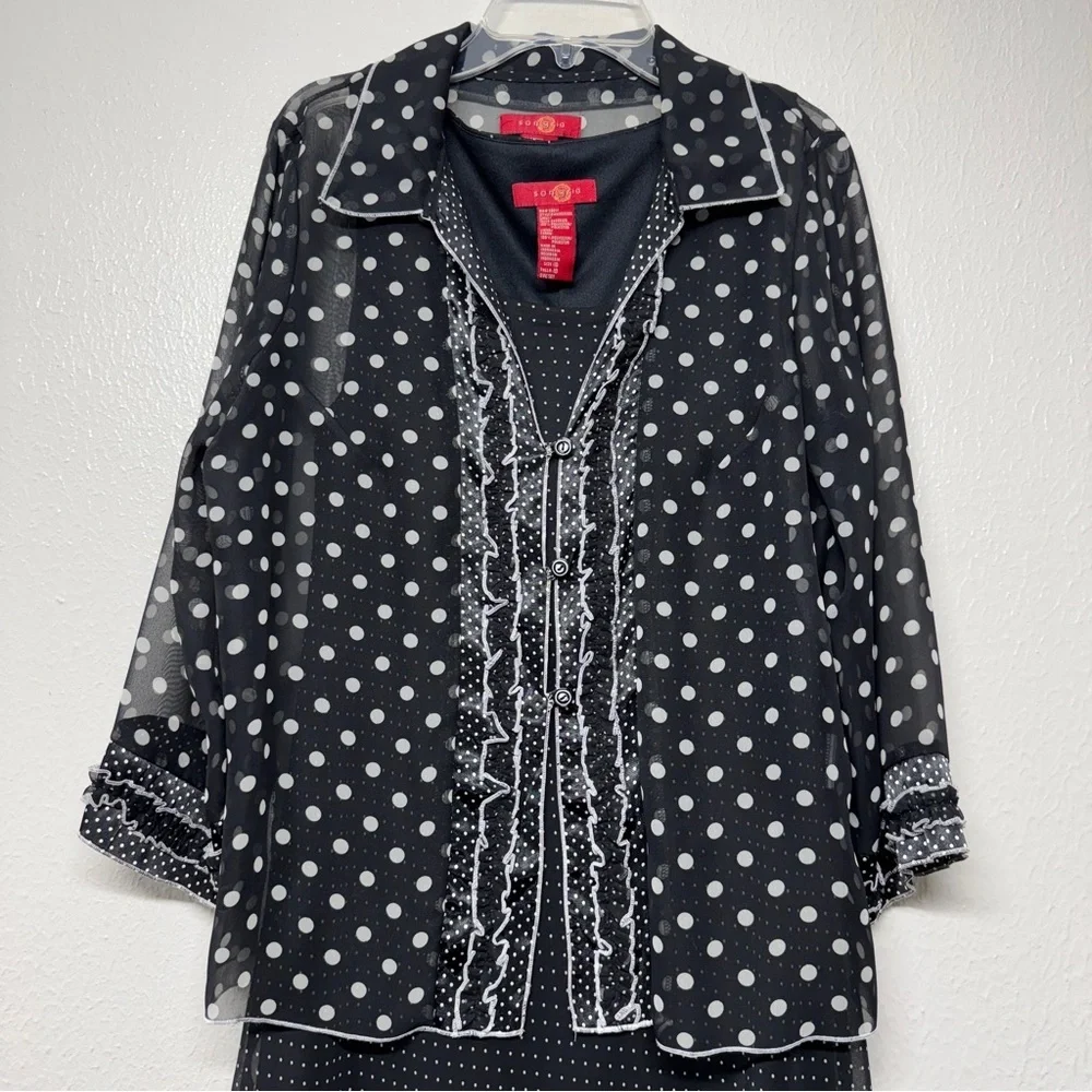 Signature by Sangria Black Dress with White Polka Dot Jacket